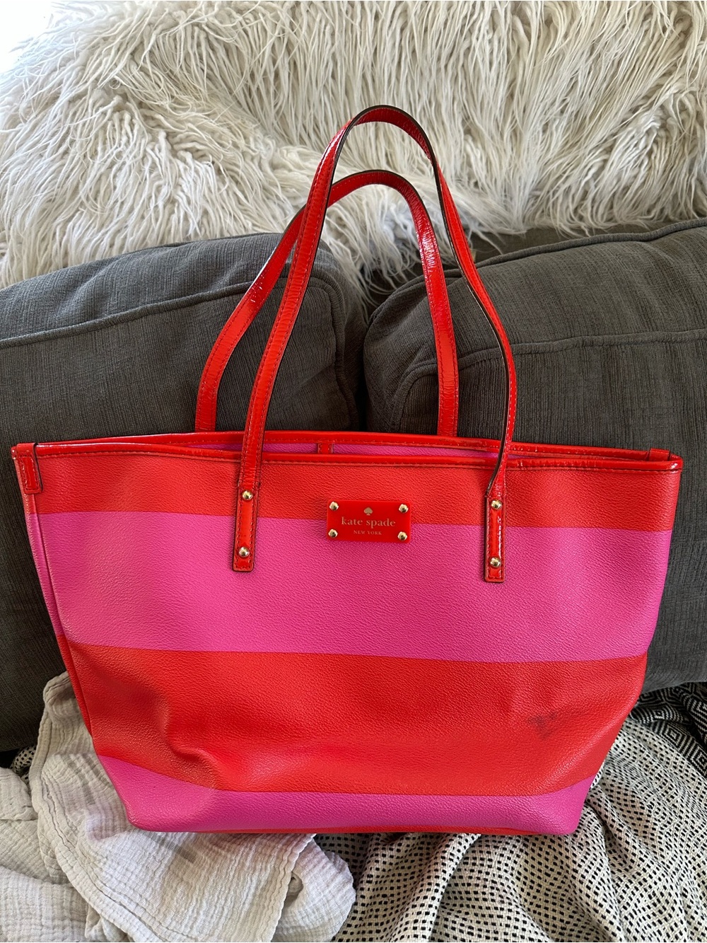kate spade Red and Pink Striped Tote used